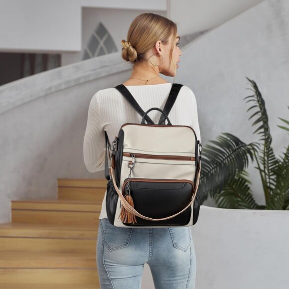 Women's Leather Backpack Purse Travel Shoulder Bag with Wristlet Large Capacity - Picture 2 of 6